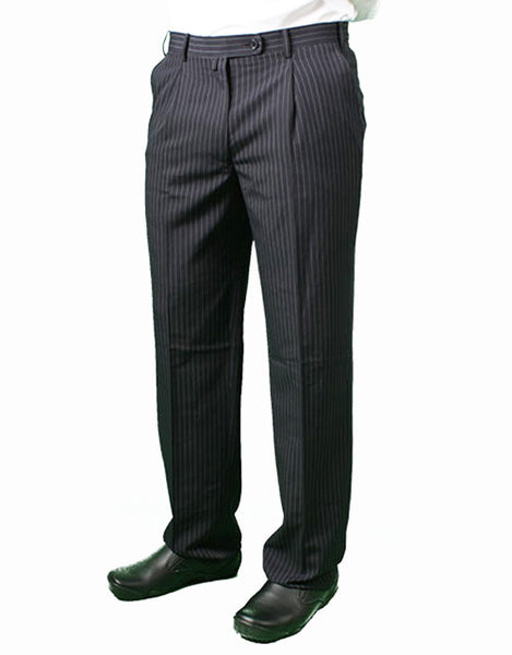 Men's Dress Pants - Black Pinstripe or Blue Pinstripe Chefs-Hat Inc. Men's Dress Pants - Black Pinstripe or Blue Pinstripe Chefs-Hat Inc.