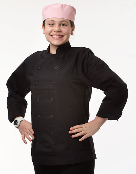Kids Traditional Chef Jacket - Black - Straight Collar