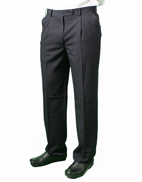 Men's Dress Pants - Black Pinstripe or Blue Pinstripe Chefs-Hat Inc. Men's Dress Pants - Black Pinstripe or Blue Pinstripe Chefs-Hat Inc.