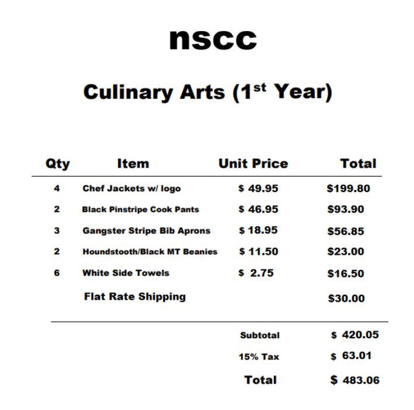 NSCC 1st Year Student Package